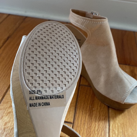 Tan suede like wedge sandals. - Picture 3 of 3